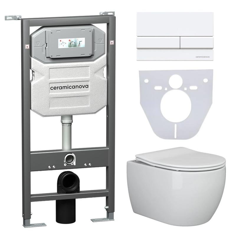 Комплект унитаза с инсталляцией Ceramicanova Play CN3001_1002W_1000 с сиденьем Микролифт и Белой клавишей смыва Комплект унитаза с инсталляцией Ceramicanova Play CN3001_1002W_1000 с сиденьем Микролифт и Белой клавишей смыва