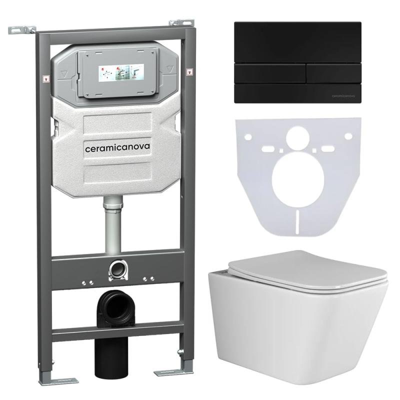 Комплект унитаза с инсталляцией Ceramicanova Metric CN3007_1002B_1000 с сиденьем Микролифт и Черной матовой клавишей смыва Комплект унитаза с инсталляцией Ceramicanova Metric CN3007_1002B_1000 с сиденьем Микролифт и Черной матовой клавишей смыва