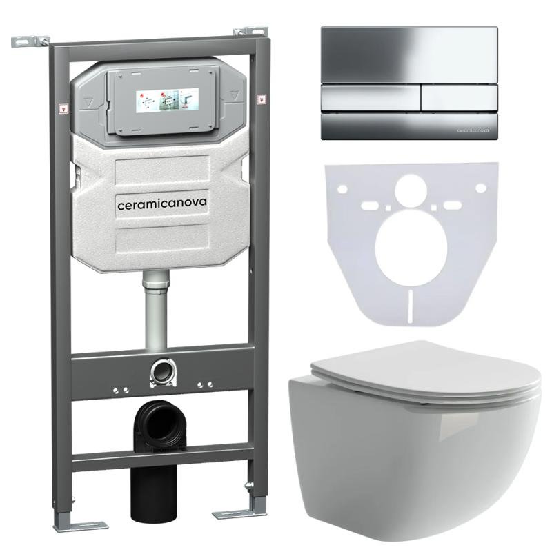 Комплект унитаза с инсталляцией Ceramicanova Forma CN3009_1002B_1000 с сиденьем Микролифт и Черной матовой клавишей смыва Комплект унитаза с инсталляцией Ceramicanova Forma CN3009_1002B_1000 с сиденьем Микролифт и Черной матовой клавишей смыва