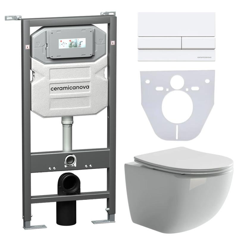Комплект унитаза с инсталляцией Ceramicanova Forma CN3009_1002W_1000 с сиденьем Микролифт и Белой клавишей смыва Комплект унитаза с инсталляцией Ceramicanova Forma CN3009_1002W_1000 с сиденьем Микролифт и Белой клавишей смыва