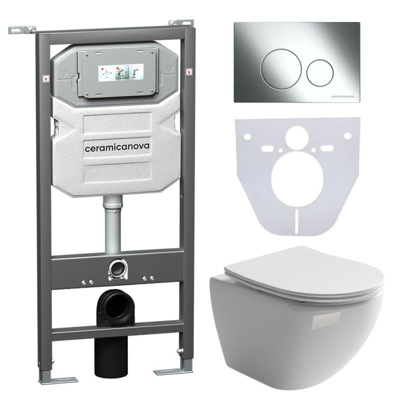 Комплект унитаза с инсталляцией Ceramicanova Metropol CN4002_1001CH_1000 с сиденьем Микролифт и клавишей смыва Хром глянцевый Комплект унитаза с инсталляцией Ceramicanova Metropol CN4002_1001CH_1000 с сиденьем Микролифт и клавишей смыва Хром глянцевый