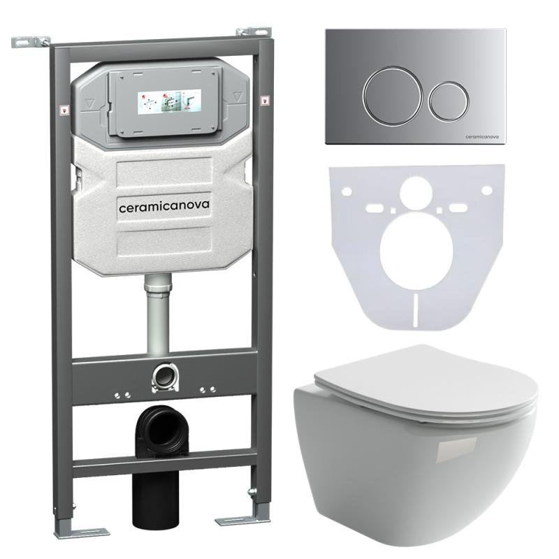Комплект унитаза с инсталляцией Ceramicanova Metropol CN4002_1001M_1000 с сиденьем Микролифт и клавишей смыва Хром матовый Комплект унитаза с инсталляцией Ceramicanova Metropol CN4002_1001M_1000 с сиденьем Микролифт и клавишей смыва Хром матовый