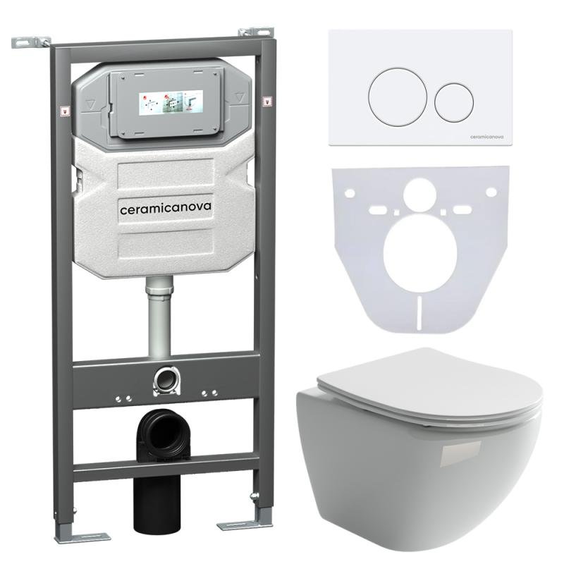 Комплект унитаза с инсталляцией Ceramicanova Metropol CN4002_1001W_1000 с сиденьем Микролифт и Белой клавишей смыва Комплект унитаза с инсталляцией Ceramicanova Metropol CN4002_1001W_1000 с сиденьем Микролифт и Белой клавишей смыва