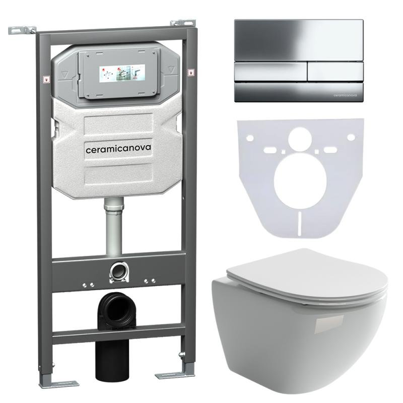 Комплект унитаза с инсталляцией Ceramicanova Metropol CN4002_1002CH_1000 с сиденьем Микролифт и клавишей смыва Хром глянцевый Комплект унитаза с инсталляцией Ceramicanova Metropol CN4002_1002CH_1000 с сиденьем Микролифт и клавишей смыва Хром глянцевый