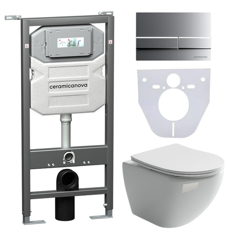 Комплект унитаза с инсталляцией Ceramicanova Metropol CN4002_1002M_1000 с сиденьем Микролифт и клавишей смыва Хром матовый Комплект унитаза с инсталляцией Ceramicanova Metropol CN4002_1002M_1000 с сиденьем Микролифт и клавишей смыва Хром матовый