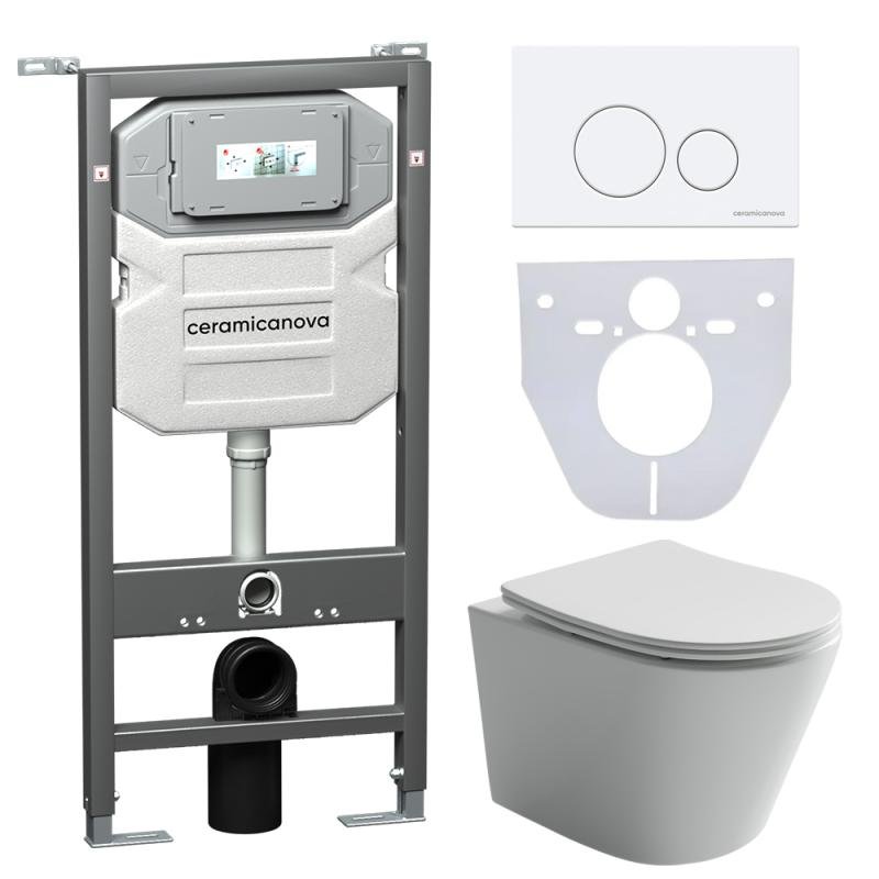 Комплект унитаза с инсталляцией Ceramicanova Balearica CN6000_1001W_1000 с сиденьем Микролифт и Белой клавишей смыва Комплект унитаза с инсталляцией Ceramicanova Balearica CN6000_1001W_1000 с сиденьем Микролифт и Белой клавишей смыва