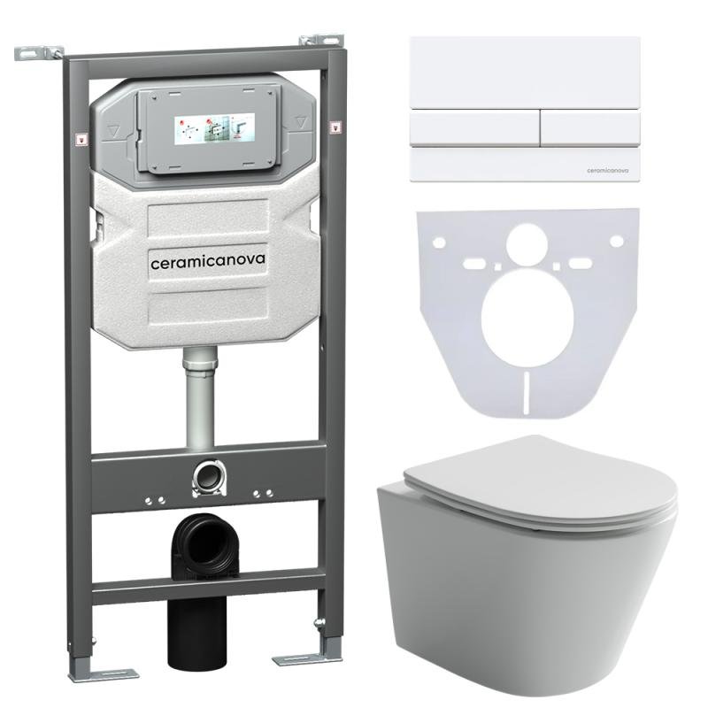 Комплект унитаза с инсталляцией Ceramicanova Balearica CN6000_1002W_1000 с сиденьем Микролифт и Белой клавишей смыва Комплект унитаза с инсталляцией Ceramicanova Balearica CN6000_1002W_1000 с сиденьем Микролифт и Белой клавишей смыва