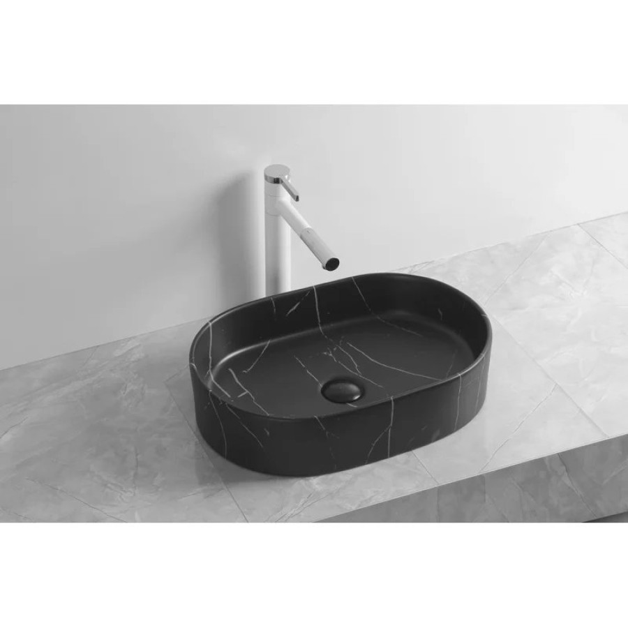 Раковина CR0055B MMB1 накладная, мрамор матовый черный, овальная 500х350х120 Ceruttispa