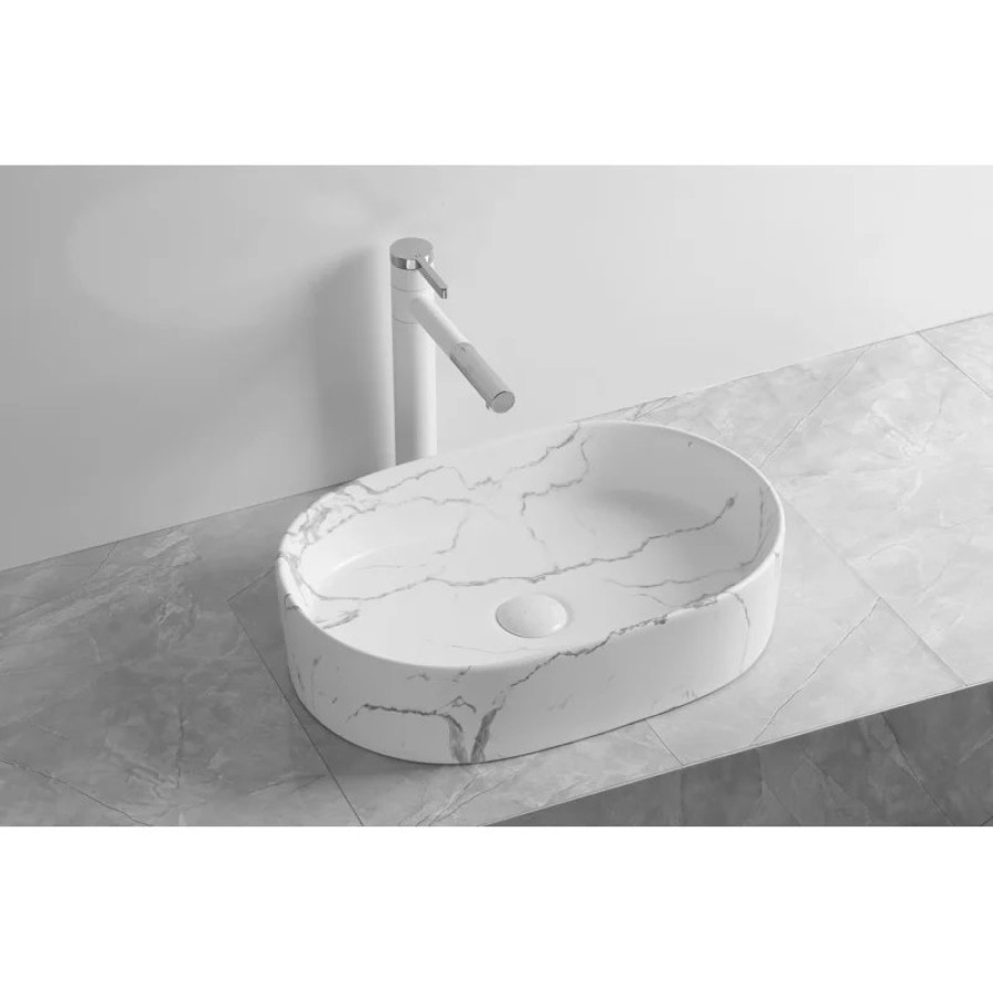 Раковина CR0055B MMW2 накладная, мрамор матовый белый, овальная 500х350х120 Ceruttispa