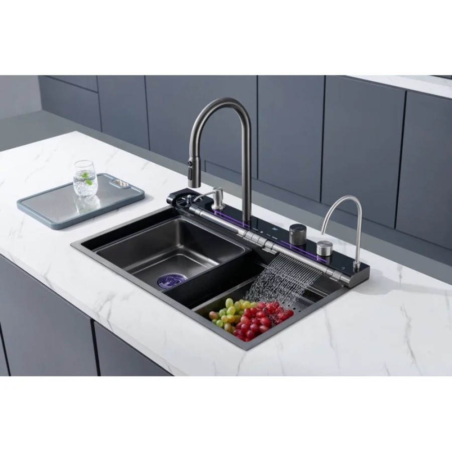 Многофункциональная мойка GLORIA II nano black (серая) из нержавеющей стали, кухонная (750х460х230) Ceruttispa