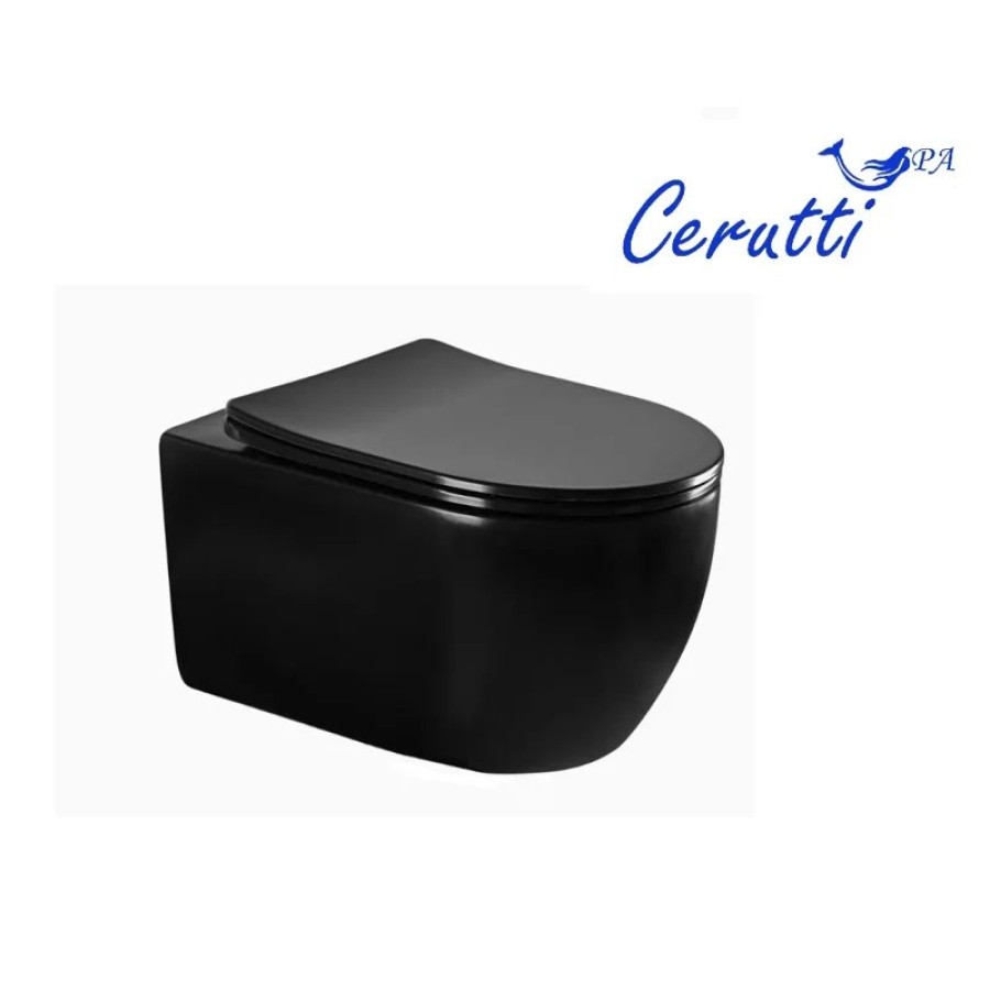 Унитаз OGLIO Aria MB подвесной безободковый черный матовый, ТЕРМООБЖИГ (не плёнка) CT9239 Ceruttispa (485х365х350)