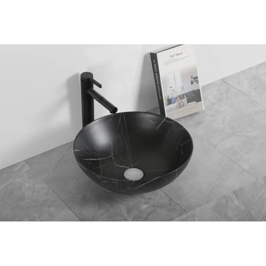 Раковина CR3301MMB1 накладная, мрамор матовый чёрный, круглая, 400х400х140 Ceruttispa