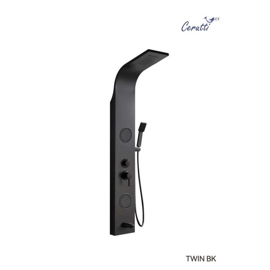 Панель TWIN BK душевая из нержавеющей стали с форсунками Ceruttispa CT9984, цвет черный