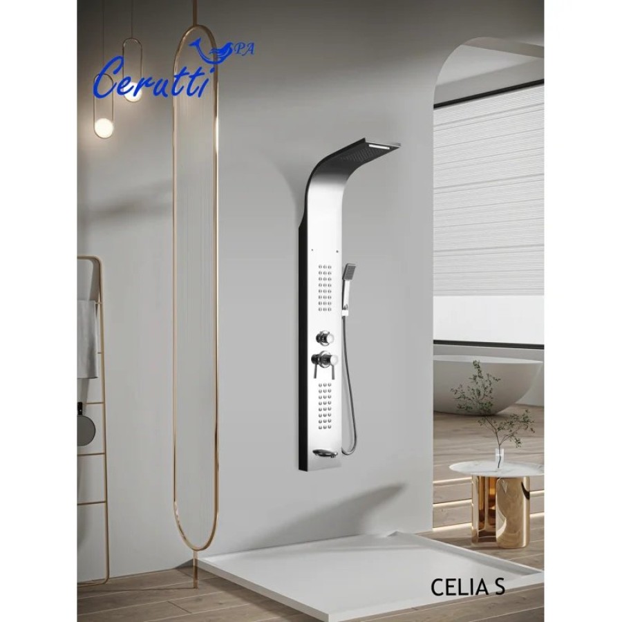 Панель CELIA S душевая из нержавеющей стали с форсунками Ceruttispa CT10403, цвет хром