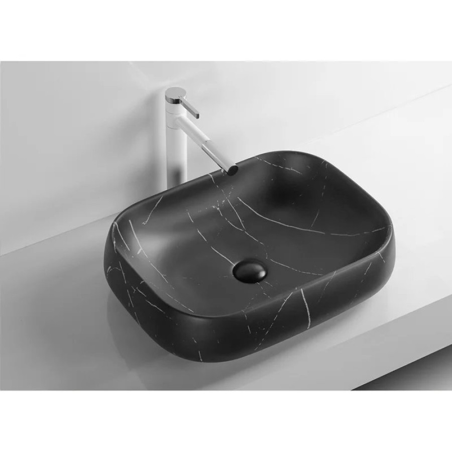 Раковина CR0086 MMB1 накладная, мрамор матовый черный, прямоугольная 565х400х145 Ceruttispa
