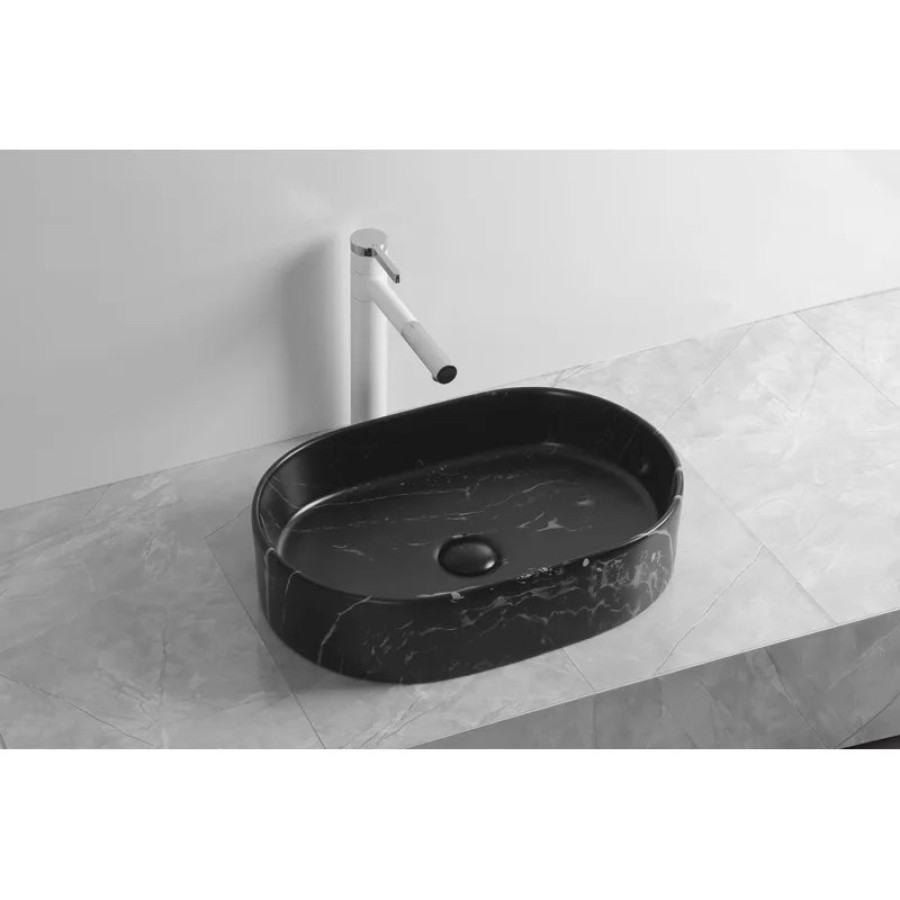 Раковина CR0055B MMB2 накладная, мрамор матовый черный, овальная 500х350х120 Ceruttispa