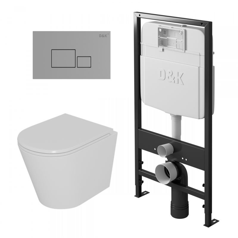 Комплект унитаза с инсталляцией D&K DS1021606 с сиденьем микролифт и клавишей смыва хром Комплект унитаза с инсталляцией D&K DS1021606 с сиденьем микролифт и клавишей смыва хром
