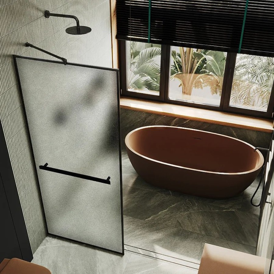 Душевая перегородка Maybah Glass MGD-863-6 690x1950 полностью в профиле Черный стекло сатиновое