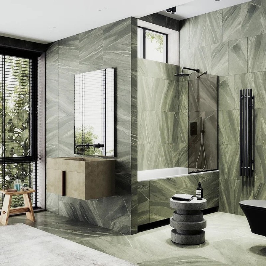 Шторка на ванну Maybah Glass MGV-59-6у 600x1400 в узком профиле Черный стекло прозрачное