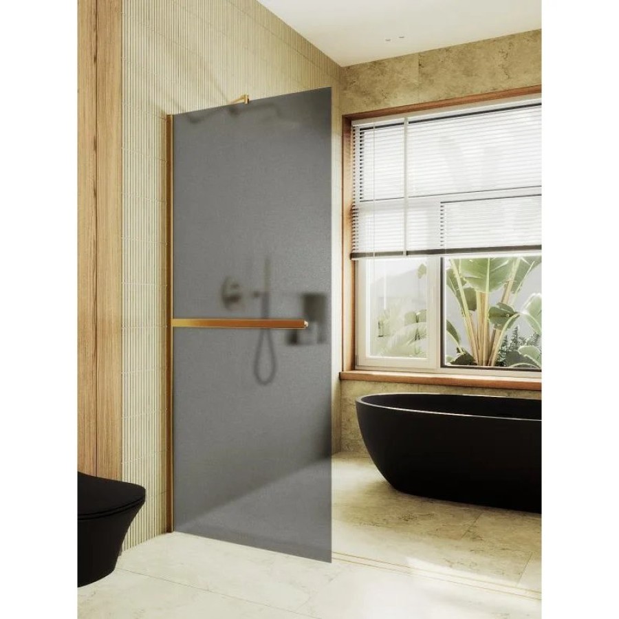 Душевая перегородка Maybah Glass MGD-730-3ш 790x1950 в широком профиле Золото стекло графитовое матовое