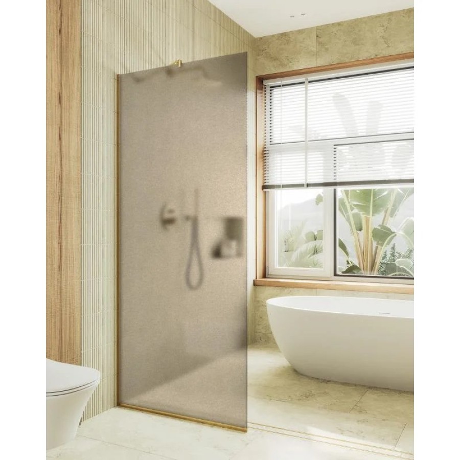 Душевая перегородка Maybah Glass MGD-697-3у 790x1950 в узком профиле Золото стекло бронзовое матовое