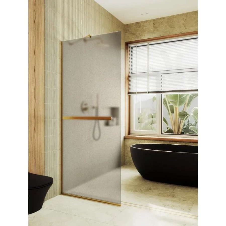Душевая перегородка Maybah Glass MGD-728-3у 790x1950 в узком профиле Золото стекло бронзовое матовое