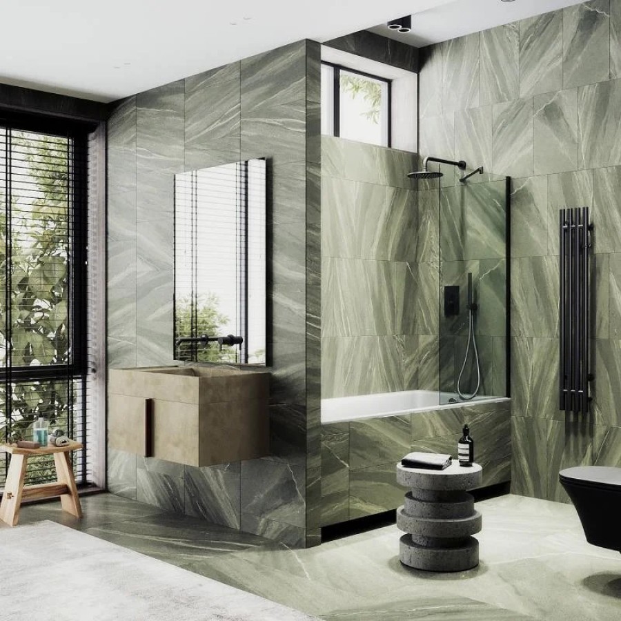 Шторка на ванну Maybah Glass MGV-62-6ш 400x1400 в широком профиле Черный стекло прозрачное