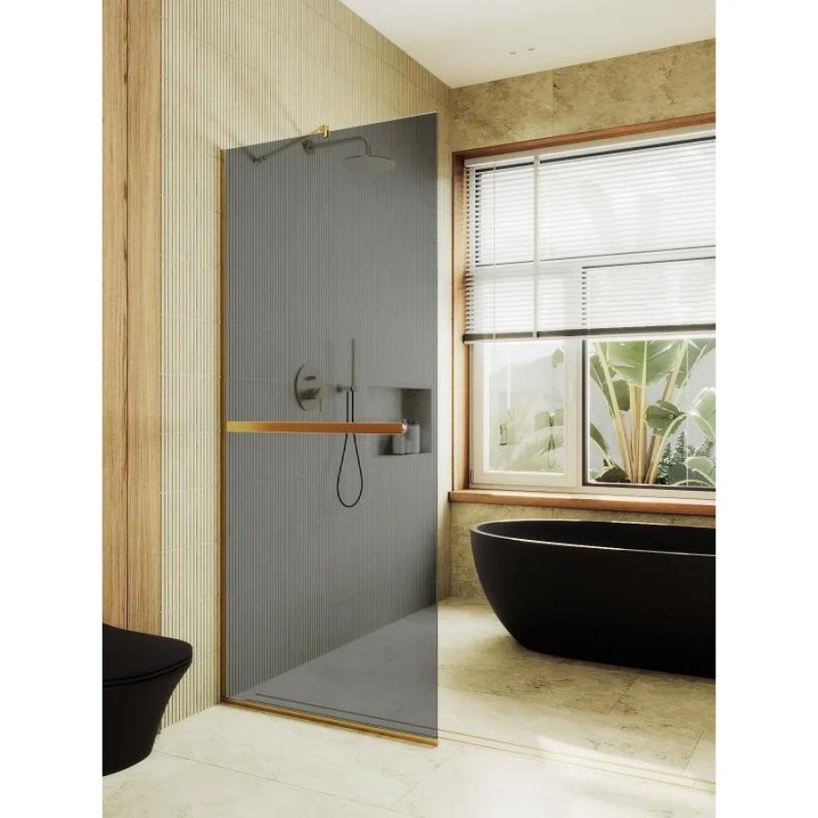Душевая перегородка Maybah Glass MGD-729-3у 790x1950 в узком профиле Золото стекло графитовое