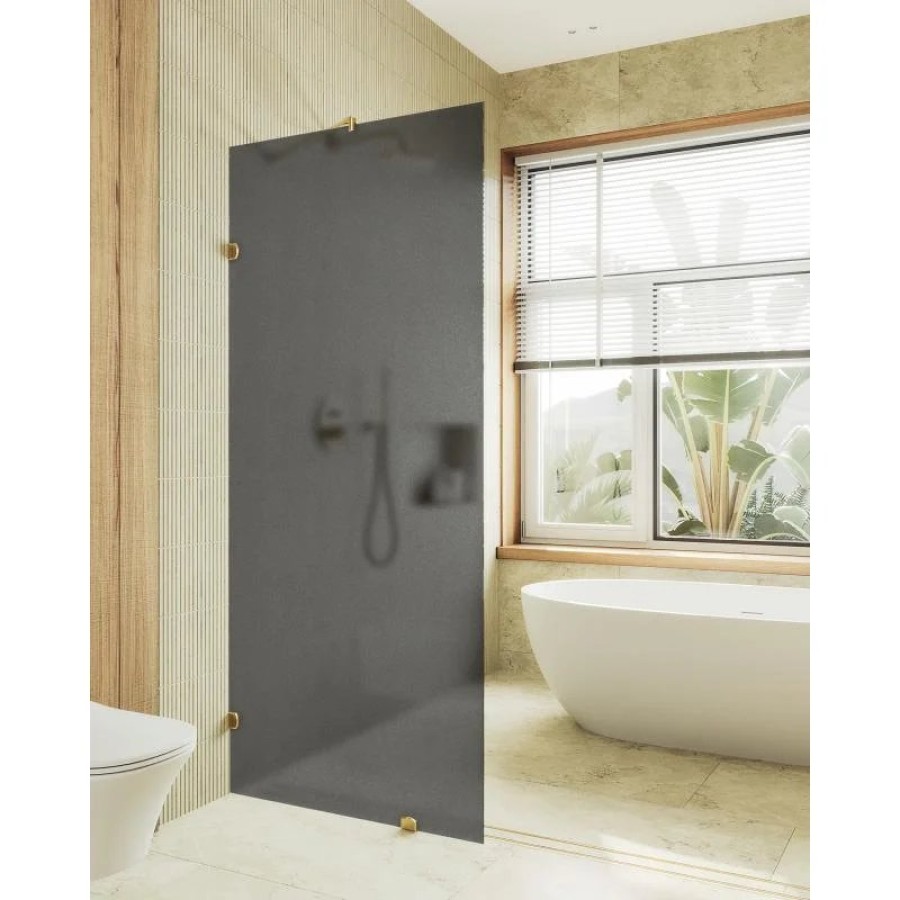 Душевая перегородка MaybahGlass MGD-271-3 79x195, стекло графит матовый 8 мм, профиль золото