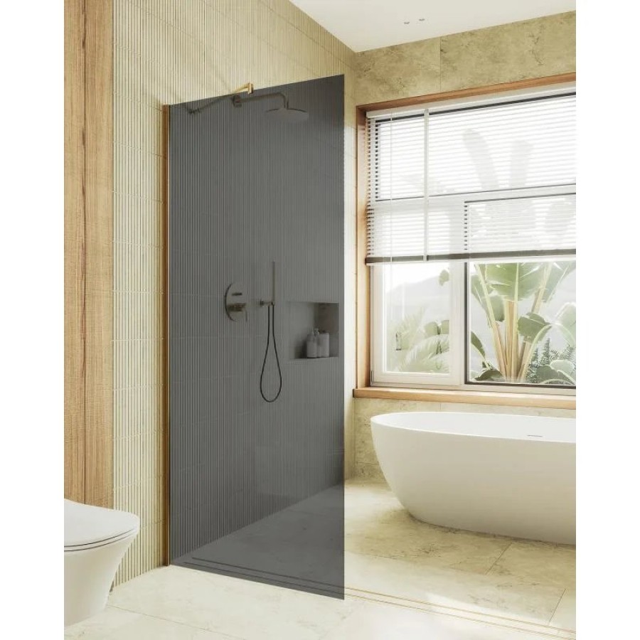 Душевая перегородка Maybah Glass MGD-698-3ш 790x1950 в широком профиле Золото стекло графитовое