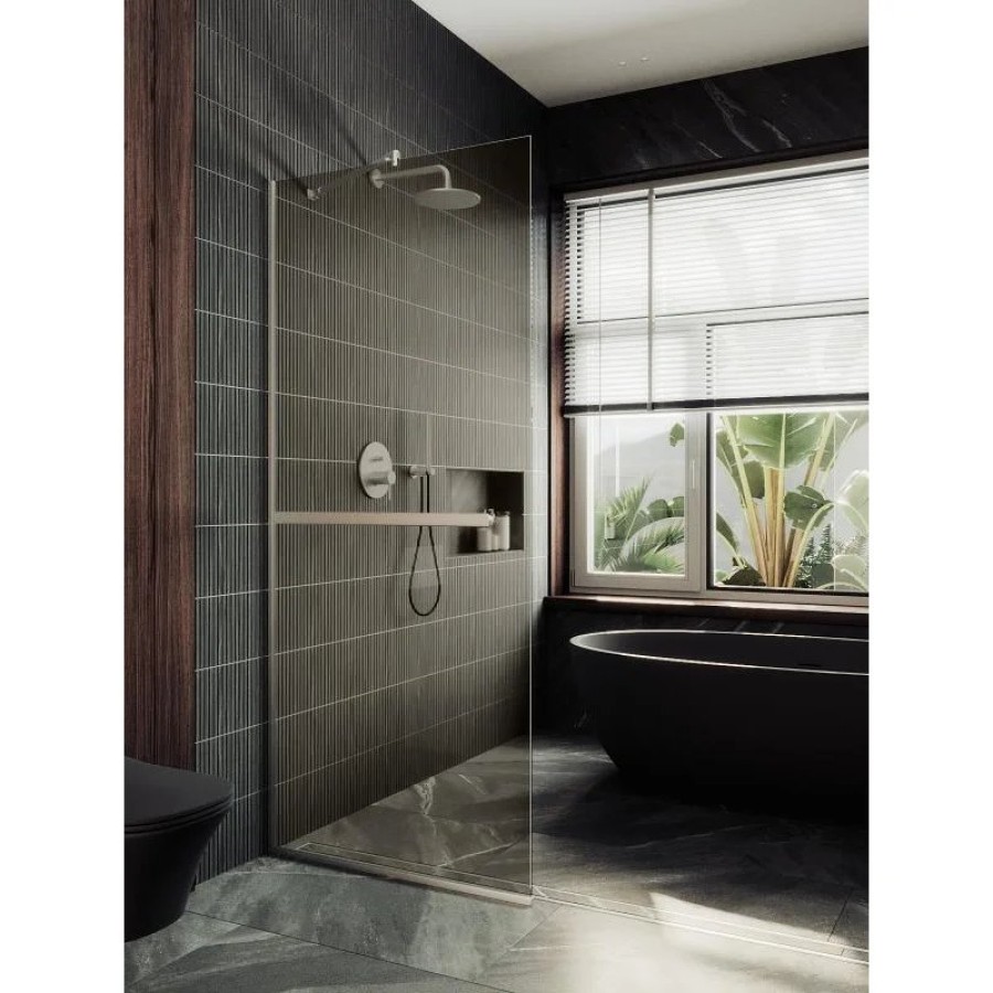 Душевая перегородка Maybah Glass MGD-727-5у 790x1950 в узком профиле Хром матовый стекло бронзовое