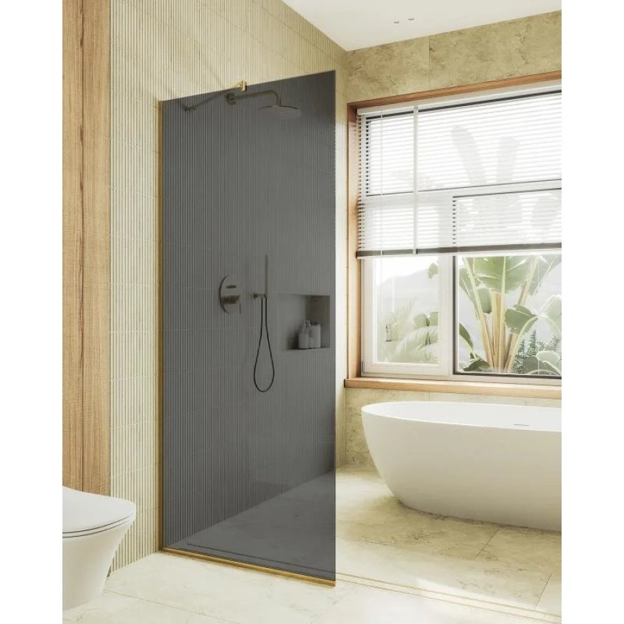 Душевая перегородка Maybah Glass MGD-698-3у 790x1950 в узком профиле Золото стекло графитовое