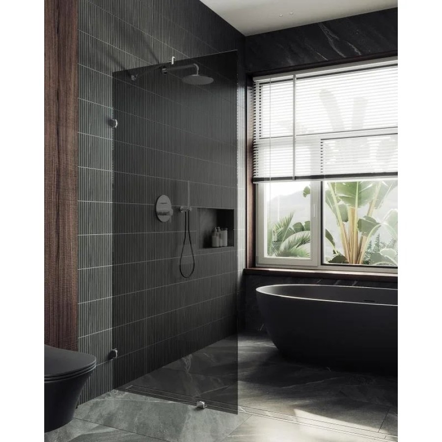 Душевая перегородка MaybahGlass MGD-274-4 79x195, стекло графит 8 мм, профиль хром глянцевый