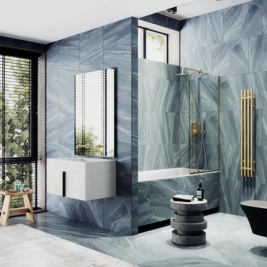 Шторка на ванну Maybah Glass MGV-64-3у 800x1400 в узком профиле Золото стекло прозрачное