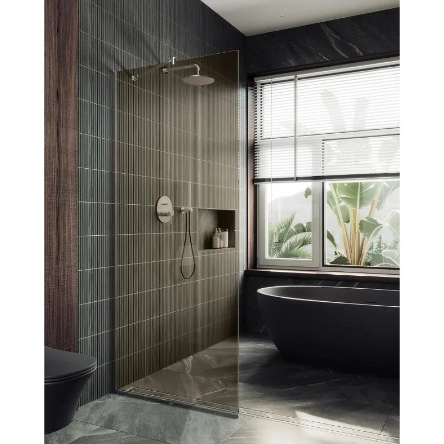 Душевая перегородка Maybah Glass MGD-696-5у 790x1950 в узком профиле Хром матовый стекло бронзовое