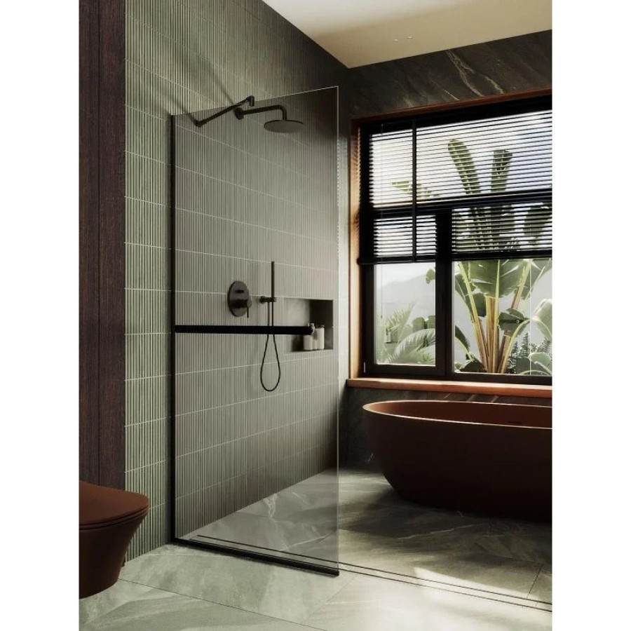 Душевая перегородка Maybah Glass MGD-727-6у 790x1950 в узком профиле Черный стекло бронзовое