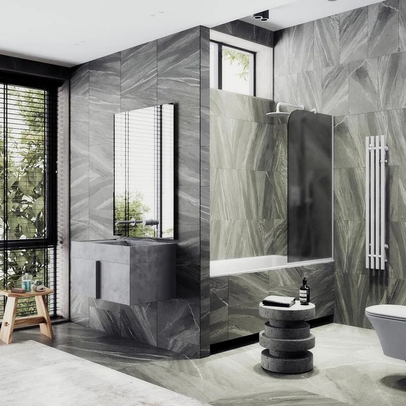 Шторка на ванну Maybah Glass MGV-84-1у 400x1400 в узком профиле Белый стекло графитовое матовое Шторка на ванну Maybah Glass MGV-84-1у 400x1400 в узком профиле Белый стекло графитовое матовое