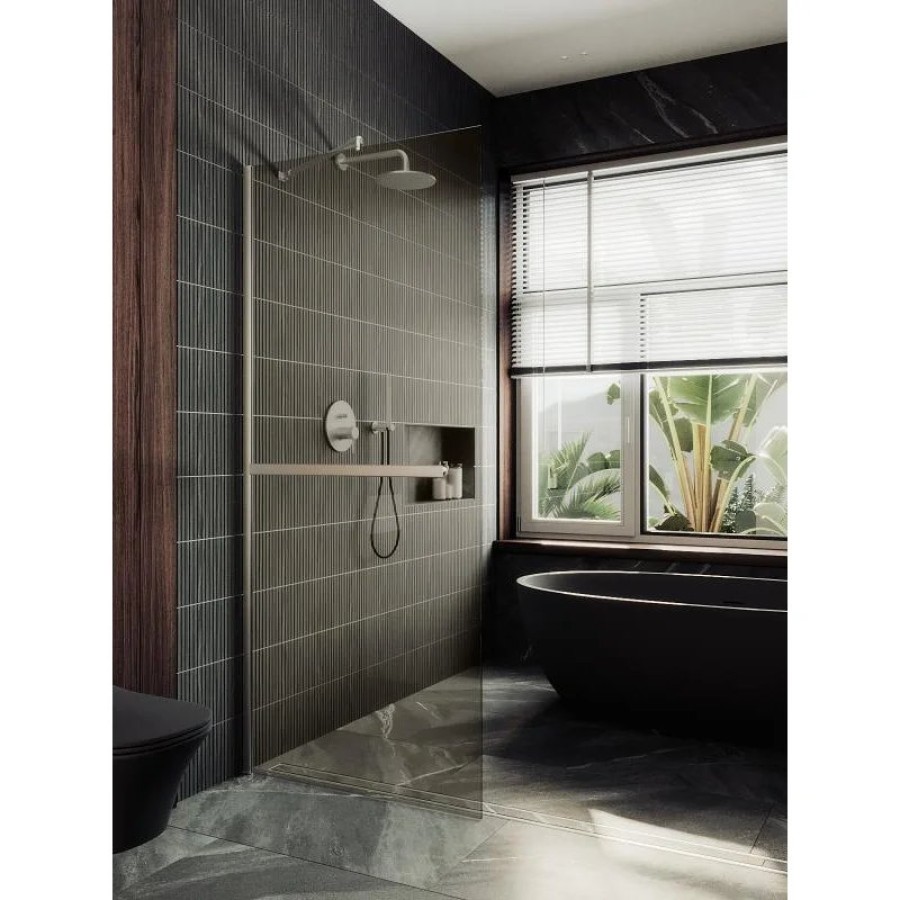 Душевая перегородка Maybah Glass MGD-727-5ш 790x1950 в широком профиле Хром матовый стекло бронзовое