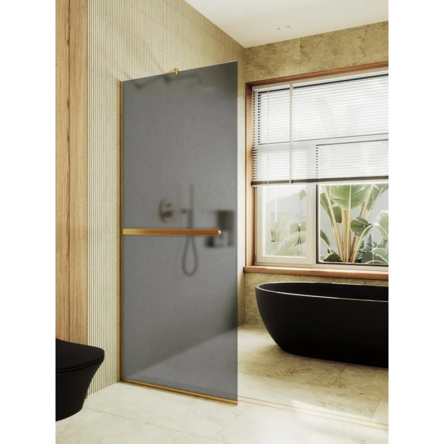 Душевая перегородка Maybah Glass MGD-730-3у 790x1950 в узком профиле Золото стекло графитовое матовое
