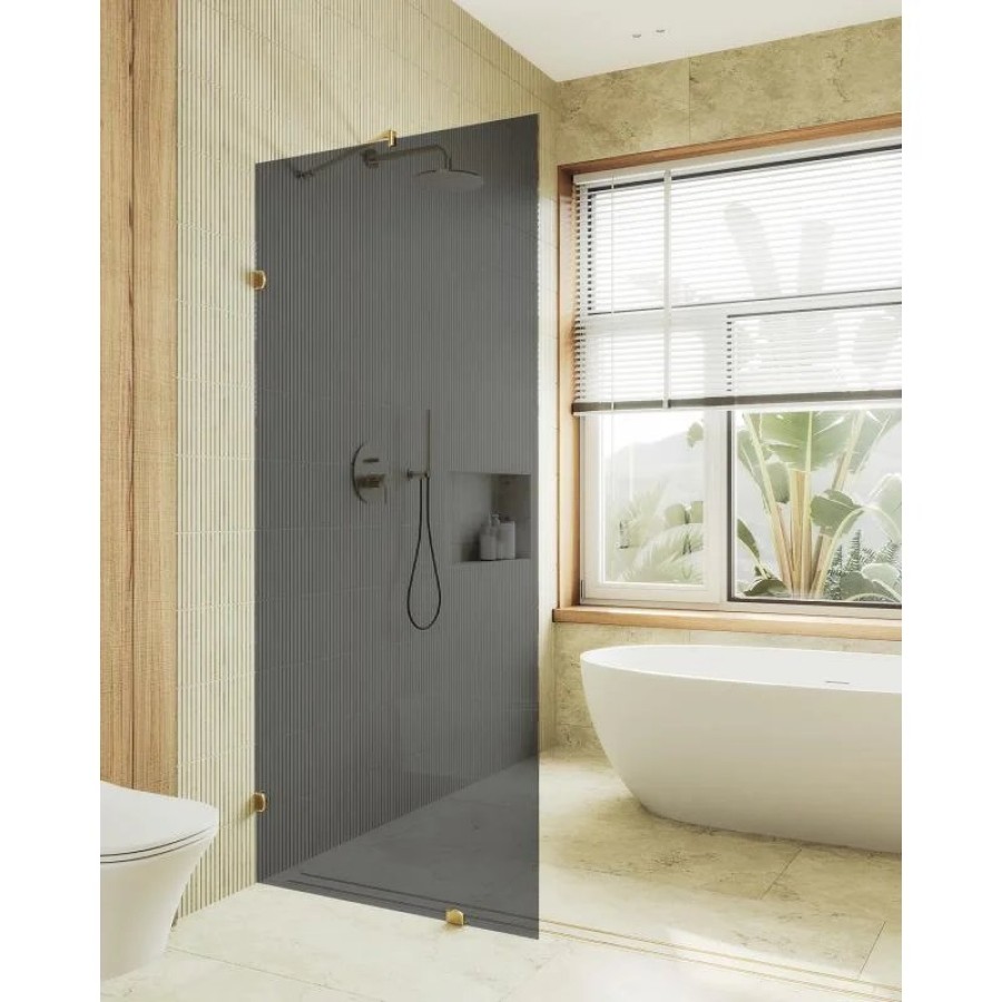 Душевая перегородка MaybahGlass MGD-274-3 79x195, стекло графит 8 мм, профиль золото