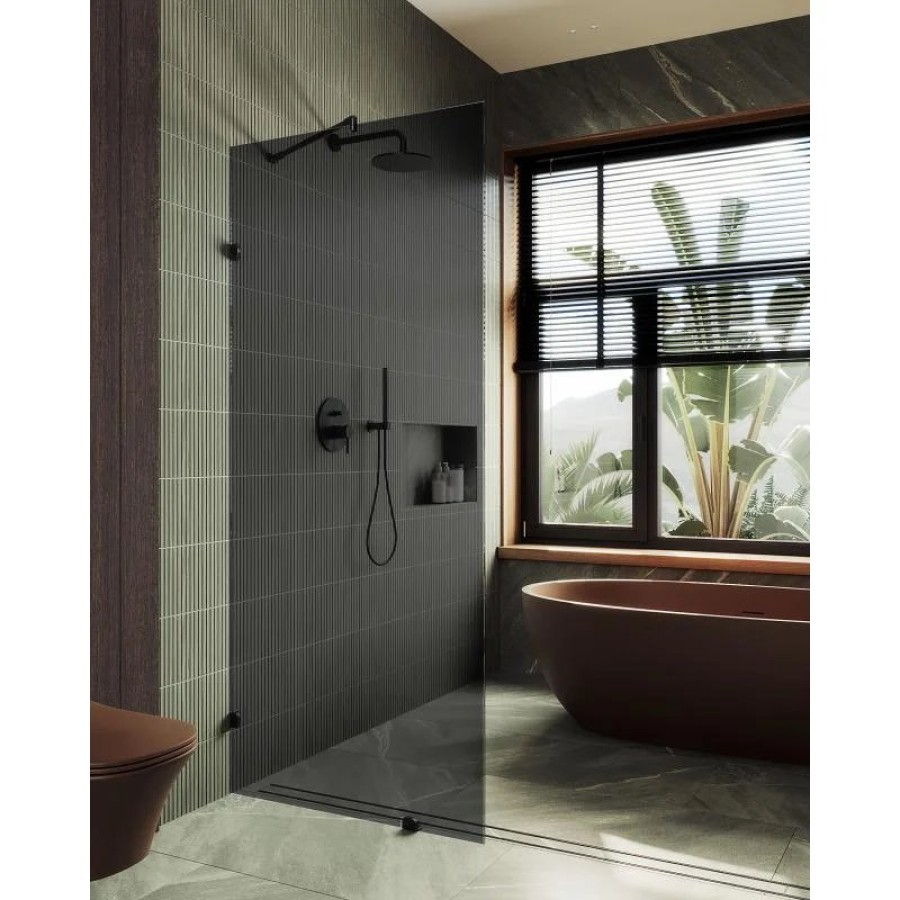 Душевая перегородка MaybahGlass MGD-274-6 79x195, стекло графит 8 мм, профиль черный