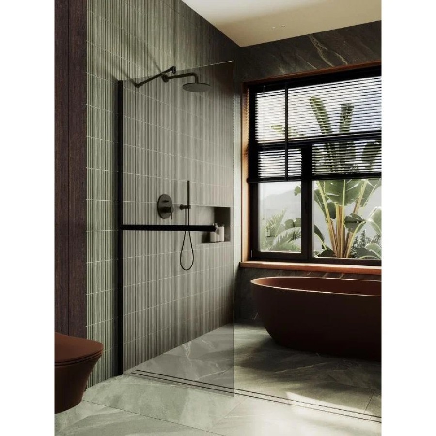Душевая перегородка Maybah Glass MGD-727-6ш 790x1950 в широком профиле Черный стекло бронзовое