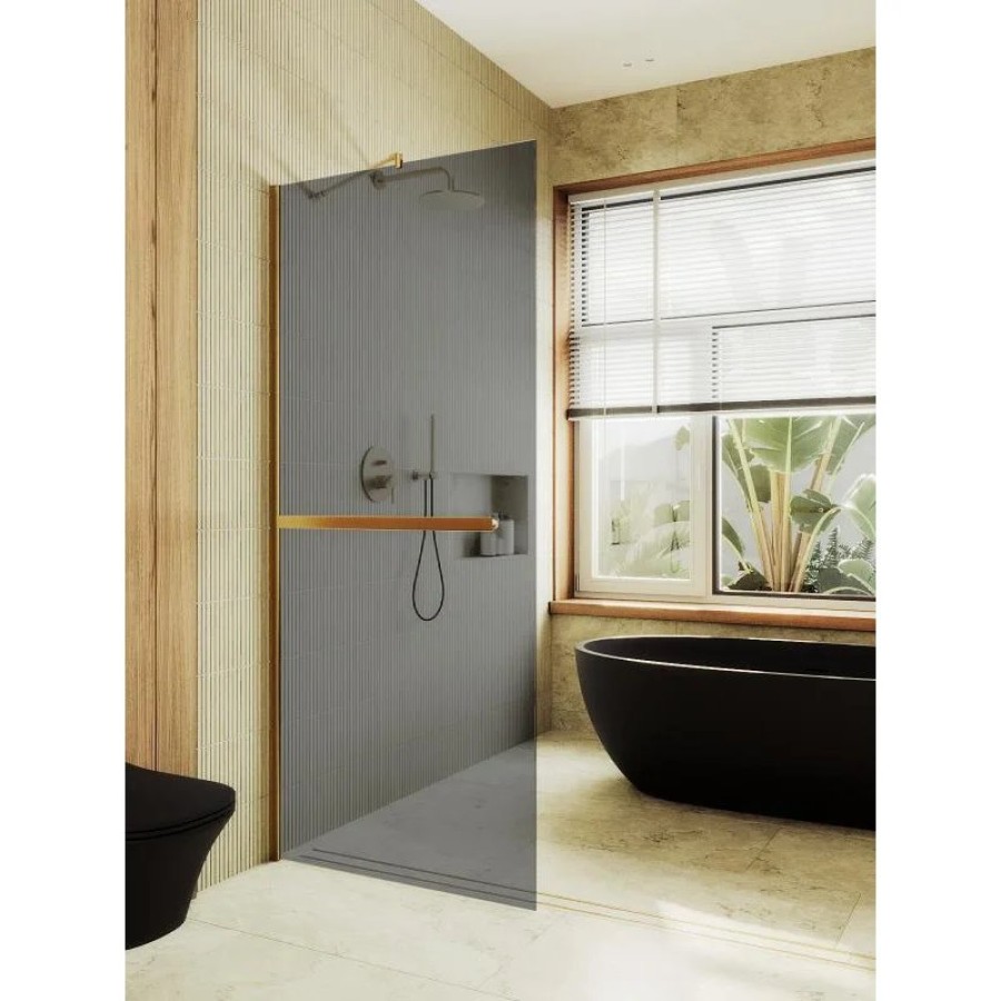 Душевая перегородка Maybah Glass MGD-729-3ш 790x1950 в широком профиле Золото стекло графитовое
