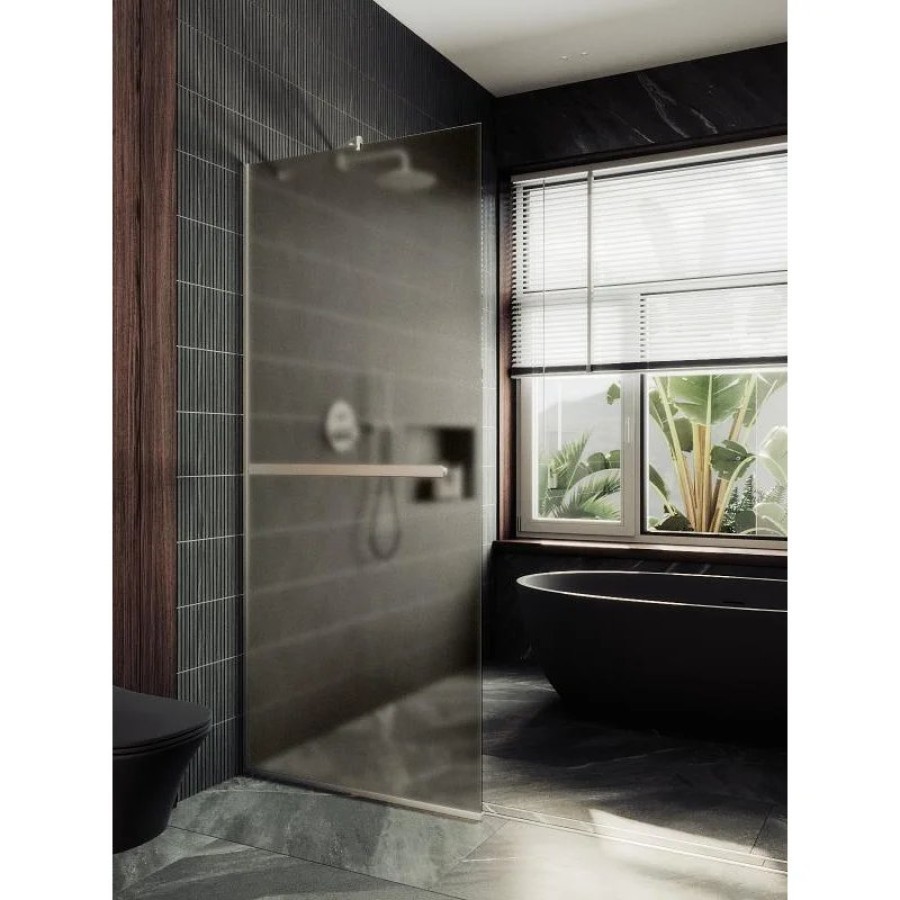Душевая перегородка Maybah Glass MGD-728-5у 790x1950 в узком профиле Хром матовый стекло бронзовое матовое