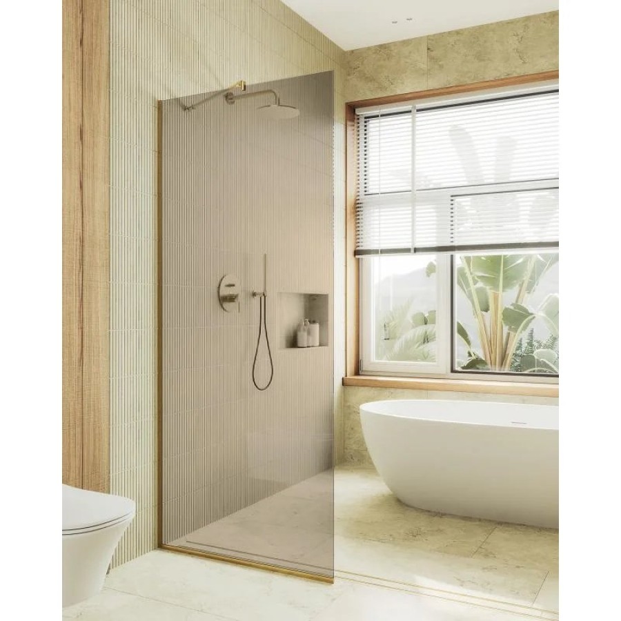 Душевая перегородка Maybah Glass MGD-696-3у 790x1950 в узком профиле Золото стекло бронзовое