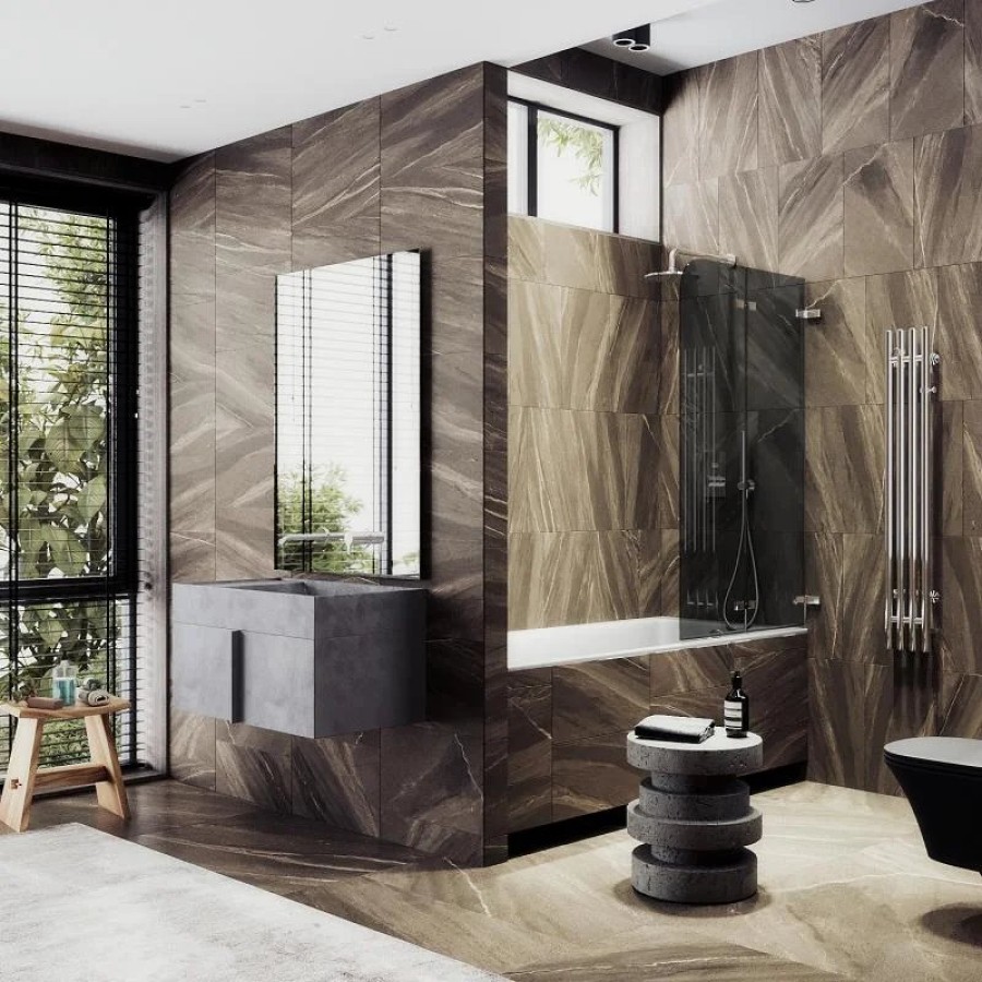 Шторка для ванны MaybahGlass складная 2 секции MaybahGlass 1400*515 Стекло 6 мм Графит