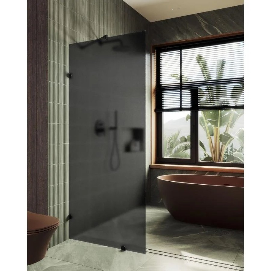 Душевая перегородка MaybahGlass MGD-271-6 79x195, стекло графит матовый 8 мм, профиль черный