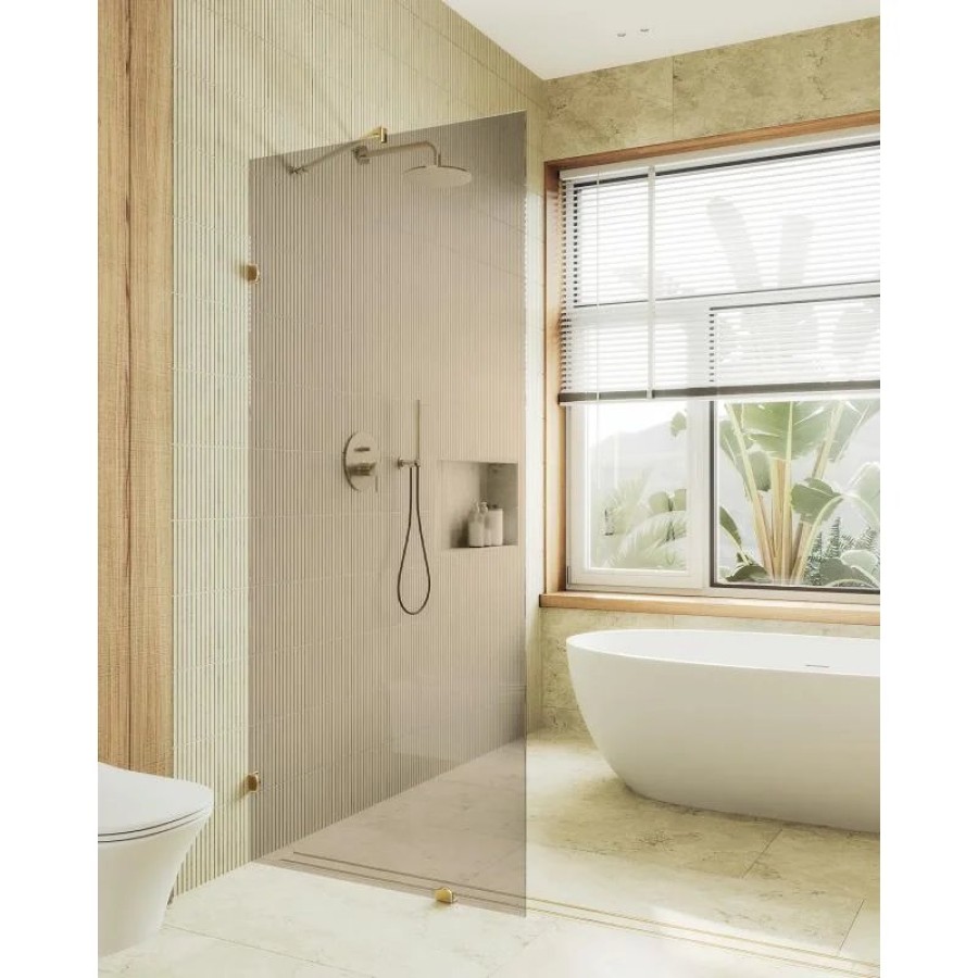 Душевая перегородка MaybahGlass MGD-262-3 79x195, стекло бронза 8 мм, профиль золото