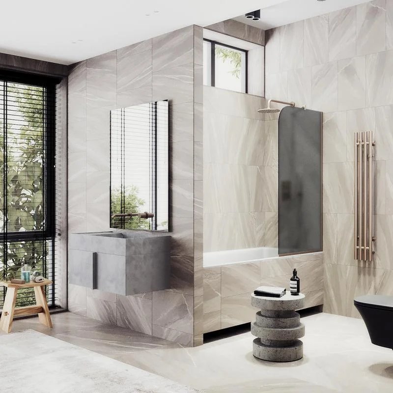 Шторка на ванну Maybah Glass MGV-84-2у 400x1400 в узком профиле Бронза стекло графитовое матовое Шторка на ванну Maybah Glass MGV-84-2у 400x1400 в узком профиле Бронза стекло графитовое матовое