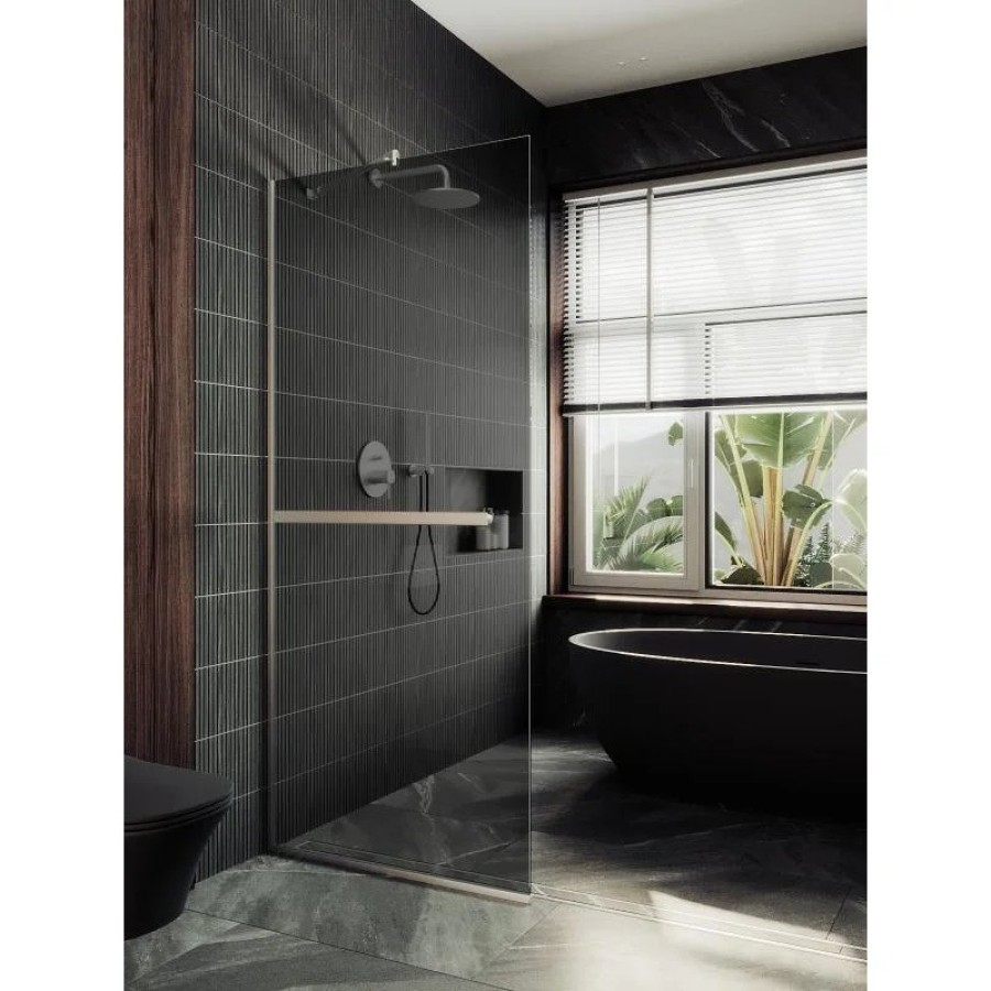 Душевая перегородка Maybah Glass MGD-729-5у 790x1950 в узком профиле Хром матовый стекло графитовое
